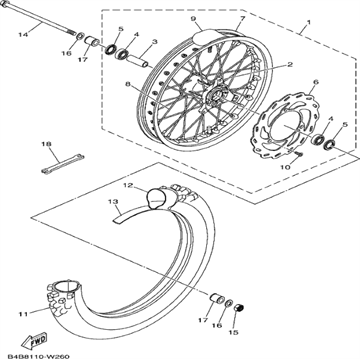 Spoke set front, Yamaha, 4LB-25104-00